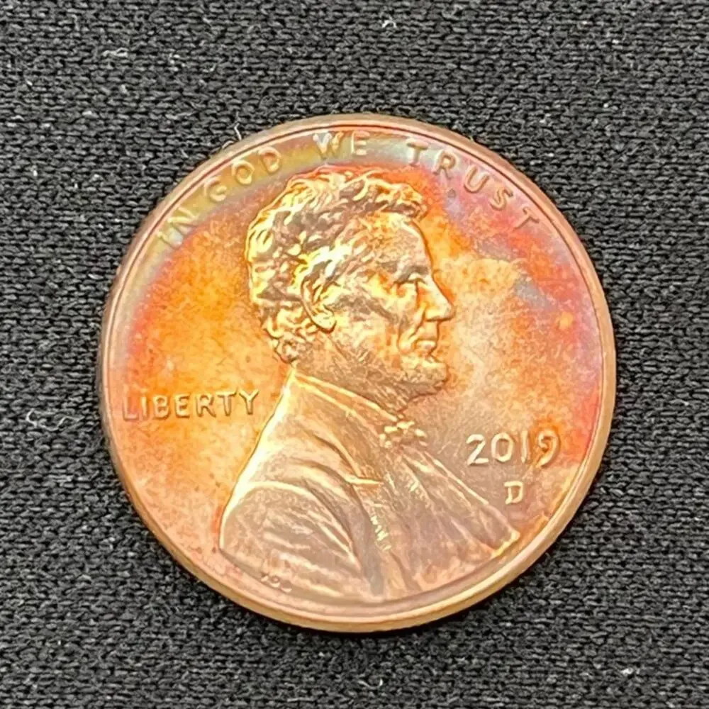 2019-D Lincoln Penny One Cent Rainbow Toned Handmade Art Coin #20